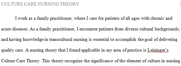 Identify your specialty area of NP practice. Select a nursing theory, borrowed theory, or interdisciplinary theory