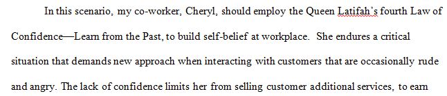 how Cheryl can use a strategy from Queen Latifah’s fourth Law of Confidence