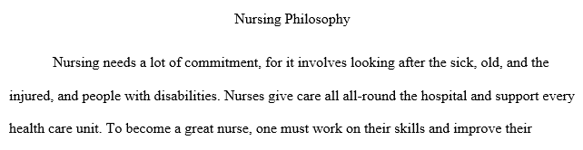 Submit a one-page paper in APA style that explains your personal nursing philosophy, your view of health