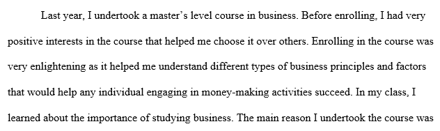 Write a brief paper sharing your experience in a master’s level course you took.