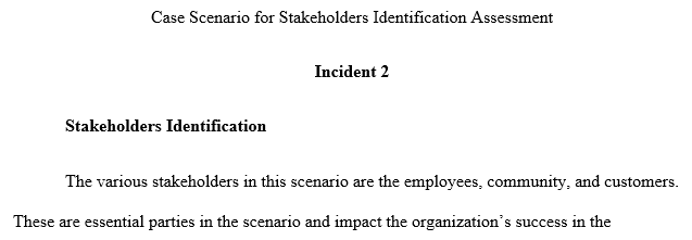Case Scenario for Stakeholders Identification Assessment