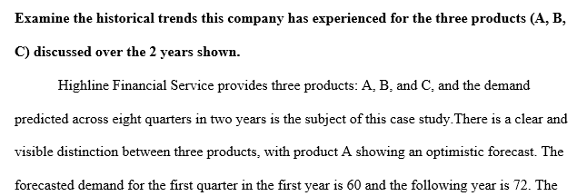 Examine the historical trends this company has experienced for the three products (A, B, C) discussed over the 2 years shown. 