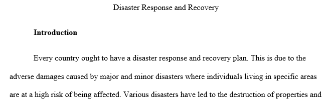 Disaster Response and Recovery. 