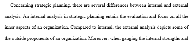 internal analysis and an external analysis with respect to strategic planning.