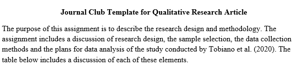 Journal Club Template for Qualitative Research