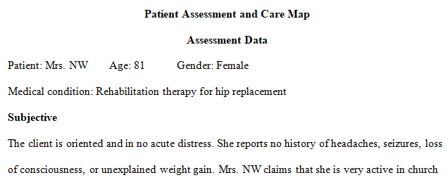 Assessment data from patient chart/case study