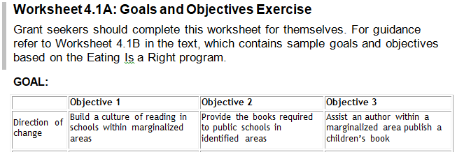 Complete worksheet 1A Goals and Objectives Exercise