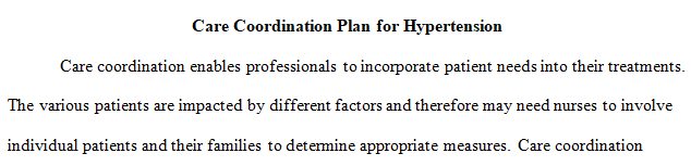 coordination plan for a selected health care problem