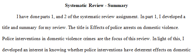 progress that you have made with your systematic review