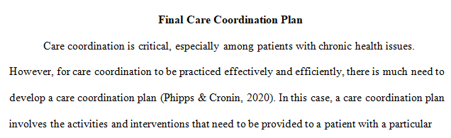 complete a comprehensive care coordination plan
