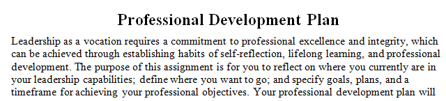 personal and professional development and specify an individual plan