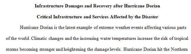 critical infrastructures and services affected by the disaster